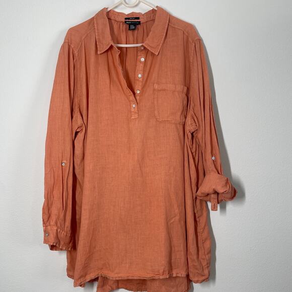 Jones New York Tops - JNY Jones New York Top Women 2X Light Orange Linen Popover Classic Coastal Lagen
